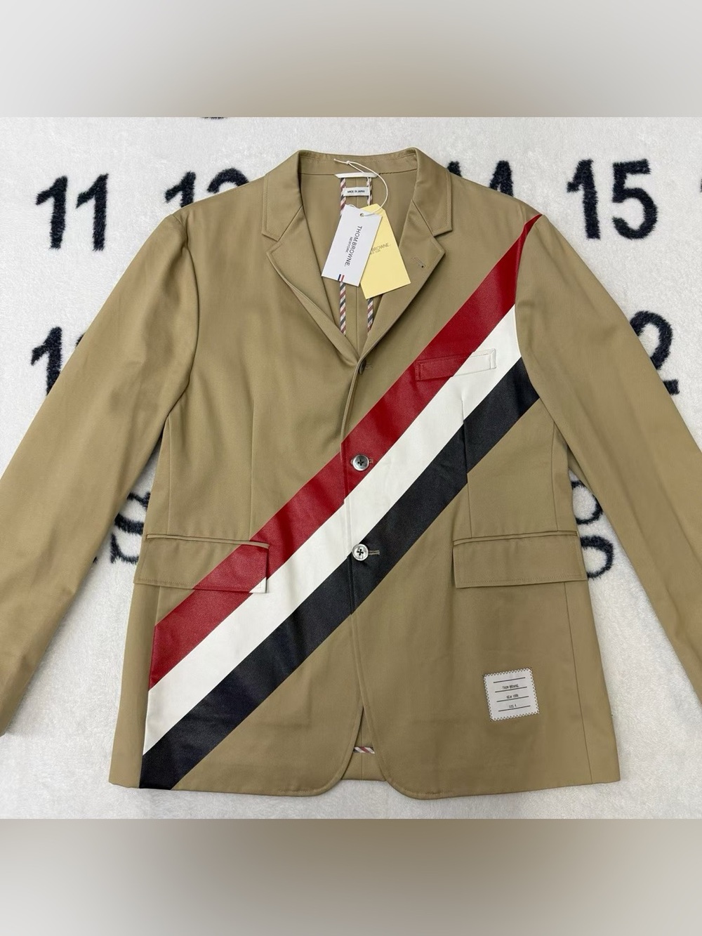 🚩steal Thom Browne Khaki Jacket with Red White Blue Trim